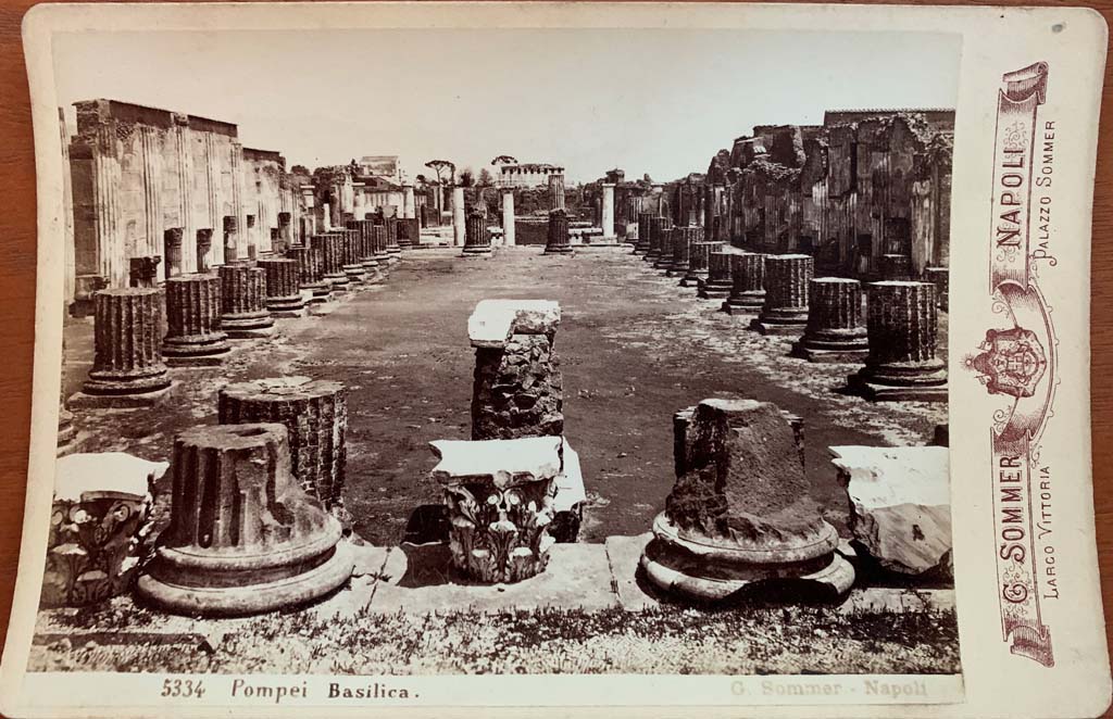 VIII.1.1 Pompeii. Looking east from west end across main central room of Basilica, towards Forum. 
Giorgio Sommer Cabinet Card number 5334. Photo courtesy of Rick Bauer.