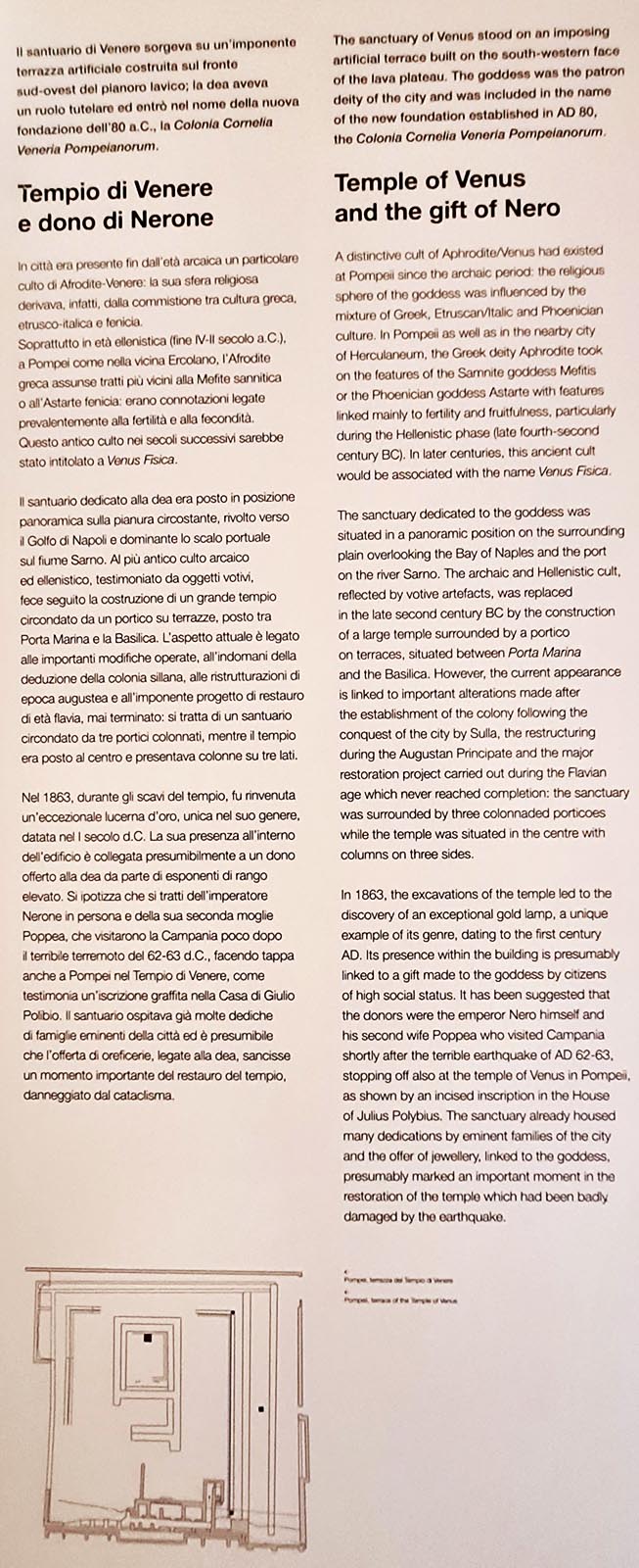 VIII.1.3 Pompeii. April 2023. 
Descriptive card for Temple of Venus in “Campania Romana” gallery in Naples Archaeological Museum.
Photo courtesy of Giuseppe Ciaramella.
