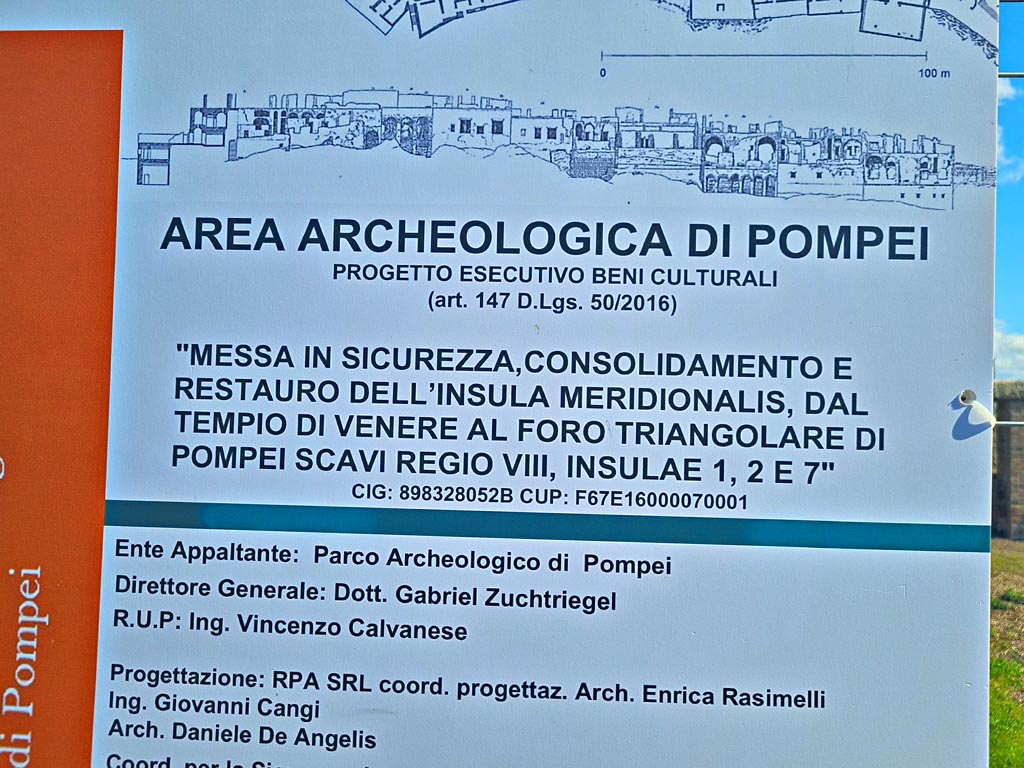 Southern of Insula, from Temple of Venus to Triangular Forum, reg. VIII, insulae 1, 2 and 7. March 2024. 
Information card. Photo courtesy of Giuseppe Ciaramella.