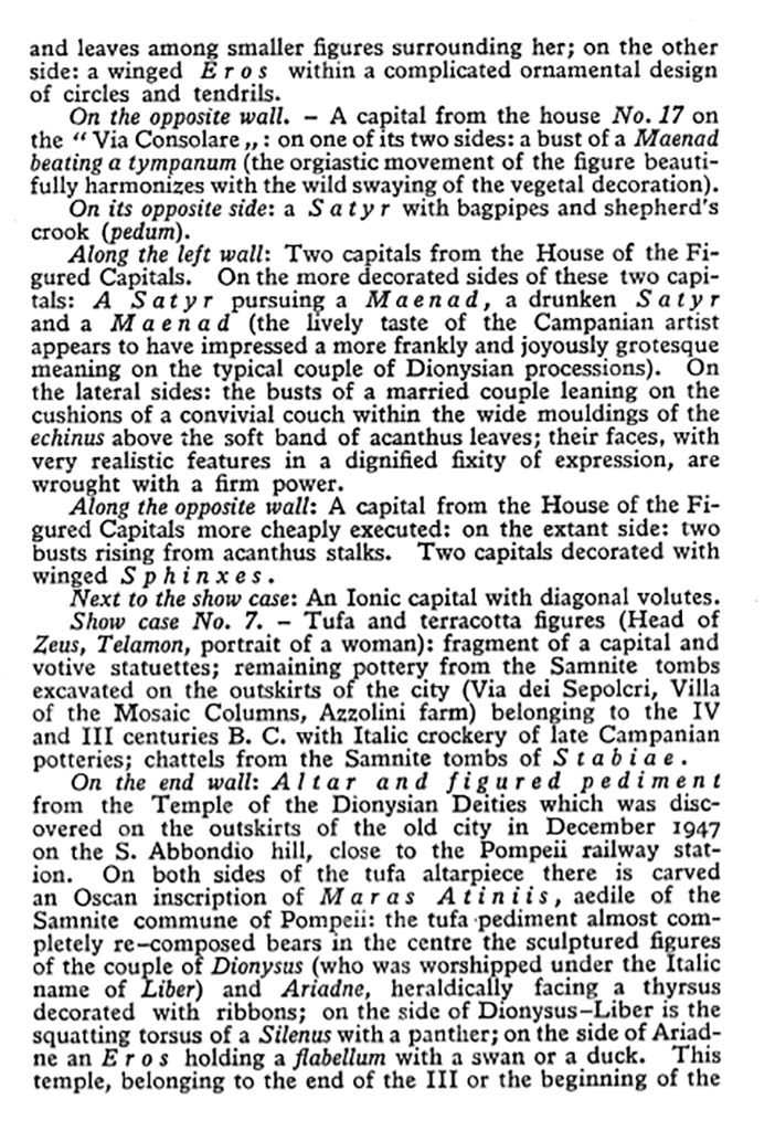 VIII.1.4 Pompeii Antiquarium. 1978. Description of Samnite room II.
See Maiuri A., 1978. Pompeii: 15th Edition. Roma: Istituto Poligrafico dello Stato, p. 105.