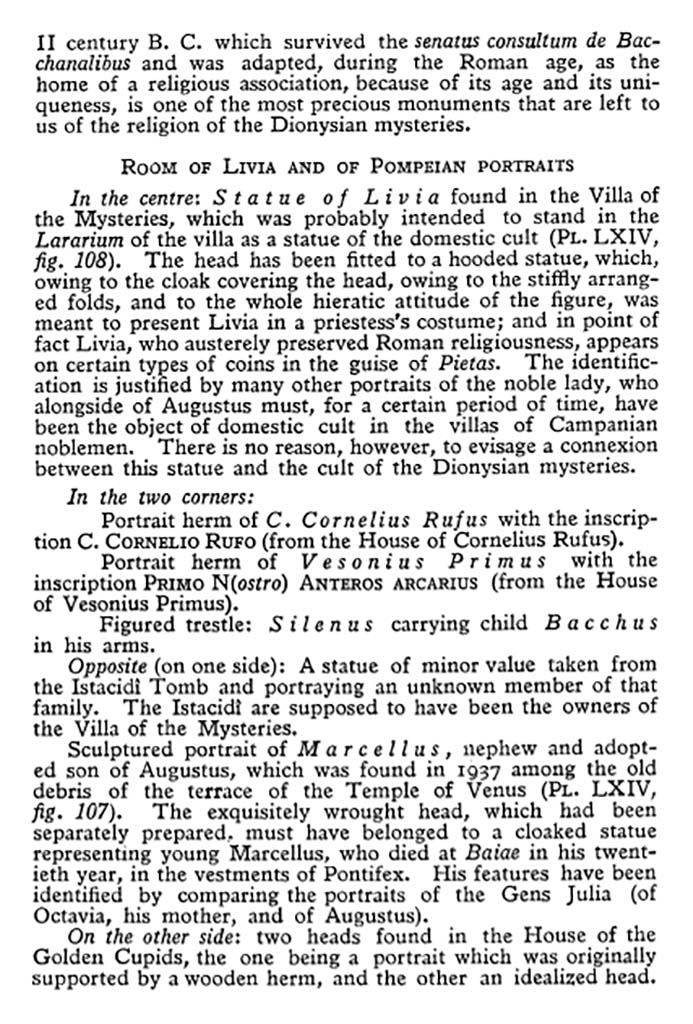 VIII.1.4 Pompeii Antiquarium. 1978. Description of Sala di Livia or Room of Livia.
See Maiuri A., 1978. Pompeii: 15th Edition. Roma: Istituto Poligrafico dello Stato, p. 106.