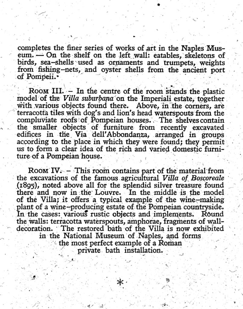 VIII.1.4 Pompeii Antiquarium. 1944. Description of antiquarium contents after the 1943 bombing.
See Maiuri A., 1944. Pompeii: 4th Edition. Roma: Istituto Poligrafico dello Stato, p. 89.