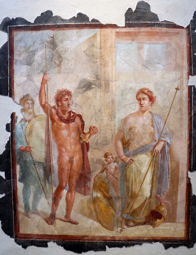VIII.1.4 Pompeii. February 2021. Painting depicting the wedding of Alexander the Great and Roxanne.
Central wall painting from south wall of Triclinium 20 of VI.17.42, House of the Golden Bracelet.
Photo courtesy of Fabien Bièvre-Perrin (CC BY-NC-SA).