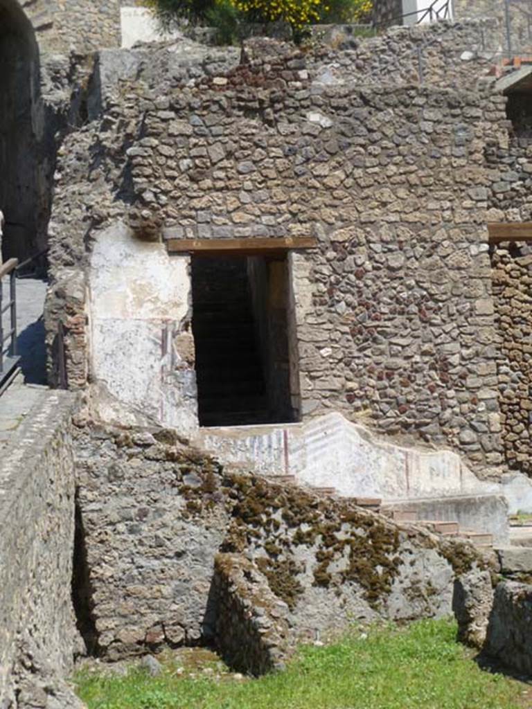 VIII.1.a Pompeii. May 2011. Stairs to Via Marina at north end of portico. Photo courtesy of Michael Binns.