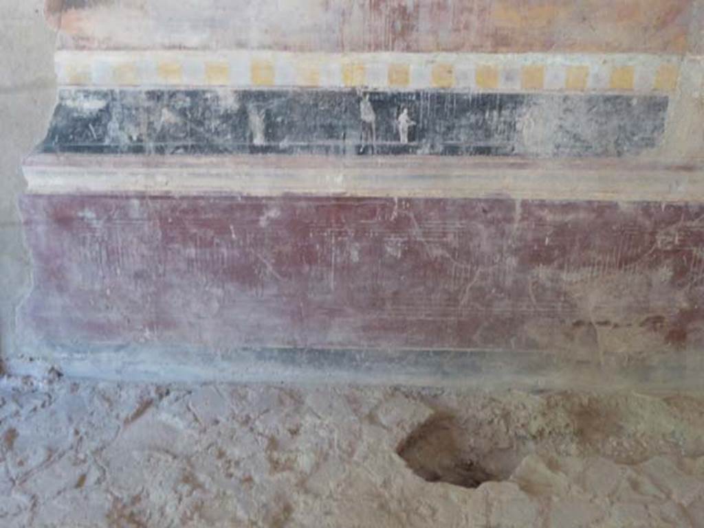 VIII.1.a, Pompeii. June 2017. Oecus A, detail from west end of north wall of Bacchic procession, from the predella frieze. Photo courtesy of Michael Binns.