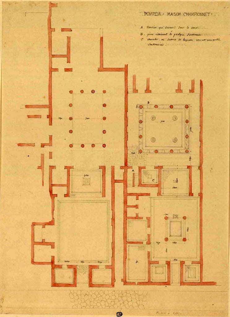 VIII.2.1 Pompeii, on right. Between 1823 and 1828 sketch of plan by F. Duban.
(It is interesting to note that there is no doorway between the corridor to the west of the tablinum, and house on west side.)
In the centre is the corridor at VIII.2.2 linking to VIII.2.1.
On the left is the entrance doorway to VIII.2.3. 
See Duban F. Album de dessins d'architecture effectués par Félix Duban pendant son pensionnat à la Villa Medicis, entre 1823 et 1828: Tome 2, Pompéi, pl. 49.
INHA Identifiant numérique NUM PC 40425 (2)
https://bibliotheque-numerique.inha.fr/idurl/1/7157  « Licence Ouverte / Open Licence » Etalab