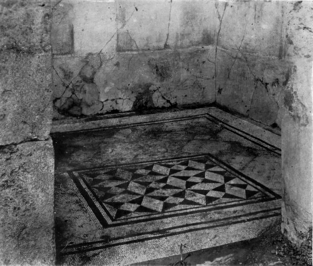 VIII.2.1 Pompeii. c.1930. Looking through doorway of cubiculum on east side of entrance corridor.
See Blake, M., (1930). The pavements of the Roman Buildings of the Republic and Early Empire. Rome, MAAR, 8, (p.97, 103 ftn.5 & Pl.25, tav.1).