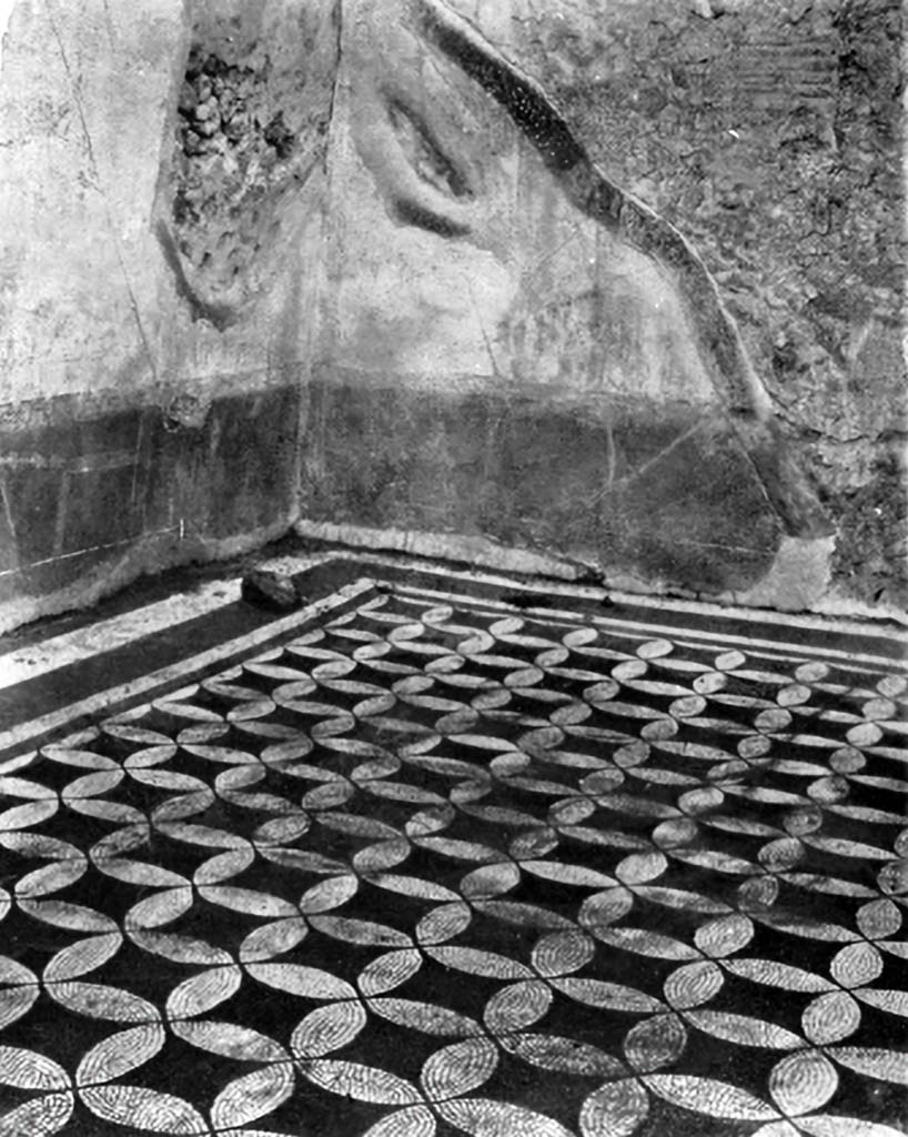 VIII.2.1 Pompeii. c.1930. 
Looking across mosaic flooring in triclinium in north-east corner, on east side of atrium.
See Blake, M., (1930). The pavements of the Roman Buildings of the Republic and Early Empire. Rome, MAAR, 8, (p. 97,109, & Pl.24, tav.4).