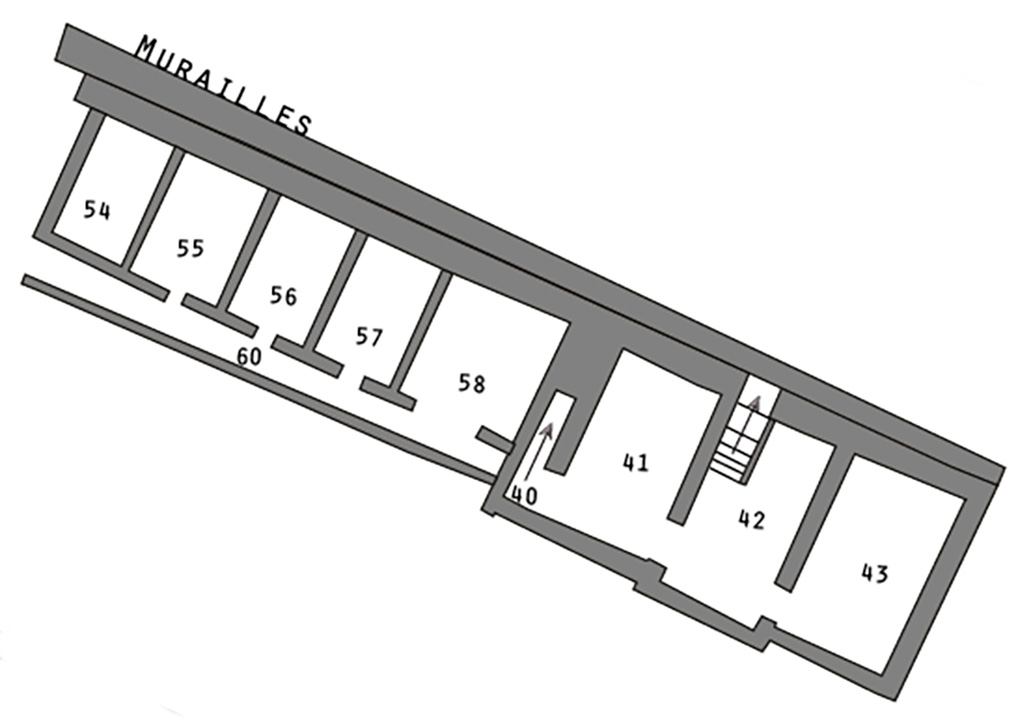 VIII.2.1 Pompeii. Plan of lower level 2.
See Zanella S., 2019. La caccia fu buona: Pour une histoire des fouilles à Pompéi de Titus à l’Europe. Naples : Centre Jean Bérard, Planche II.