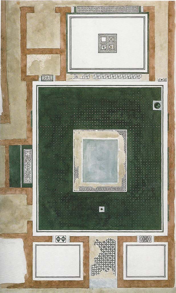VIII.2.3 Pompeii. 
Painting of entrance corridor, atrium and tablinum floor mosaics by Hans Georg Skovgaard.
See Staub Gierow M., 2008. Pompejanische Kopien aus Dänemark. Roma: L'Erma di Bretschneider, no. 252 p. 210.