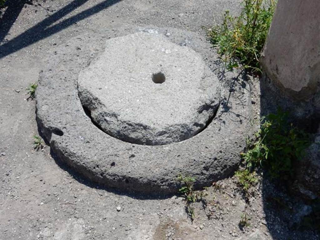 VIII.2.3 Pompeii. May 2018. Cistern mouth on south portico in south-west corner of peristyle garden. Photo courtesy of Buzz Ferebee.