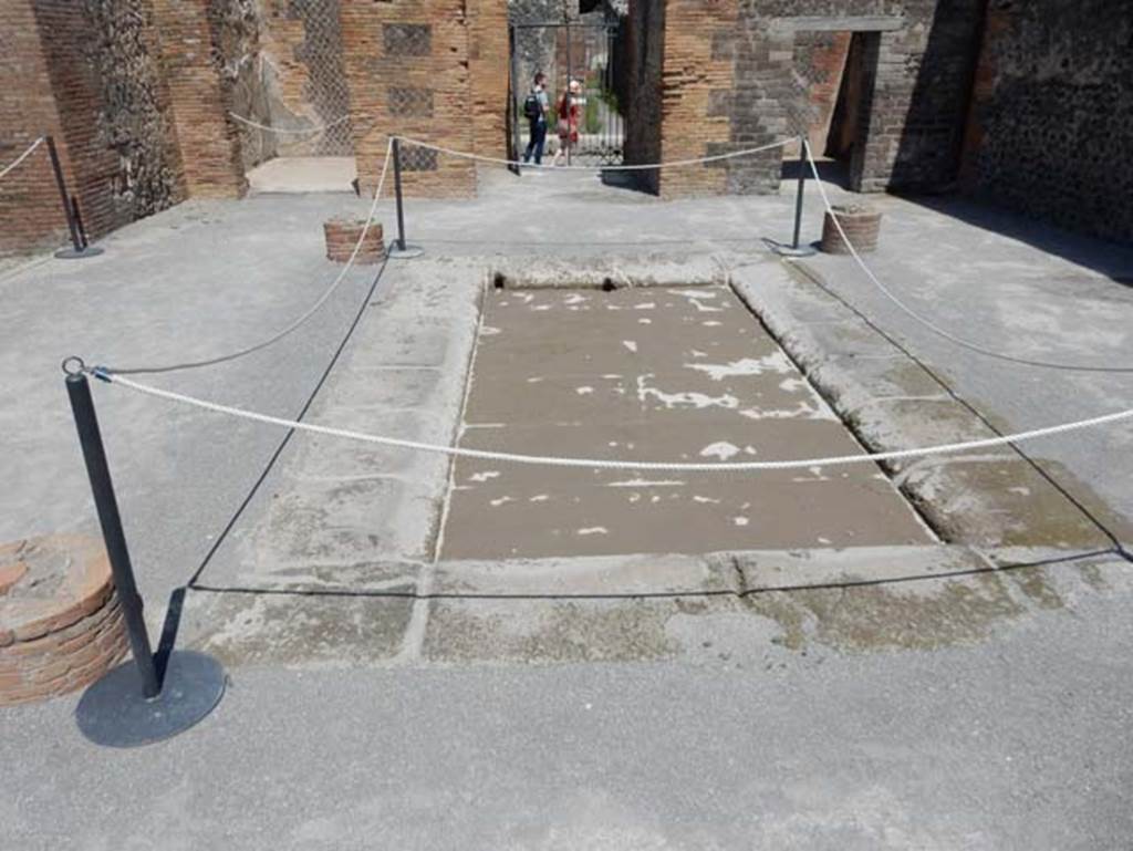 VIII.2.14 Pompeii. May 2018. Looking east across impluvium in atrium towards entrance doorway. Photo courtesy of Buzz Ferebee.