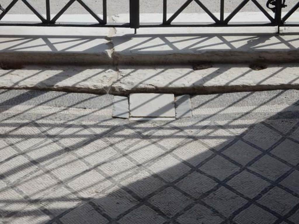 VIII.2.16 Pompeii. May 2017. Threshold for door, and mosaic flooring at entrance, looking east.  Photo courtesy of Buzz Ferebee.