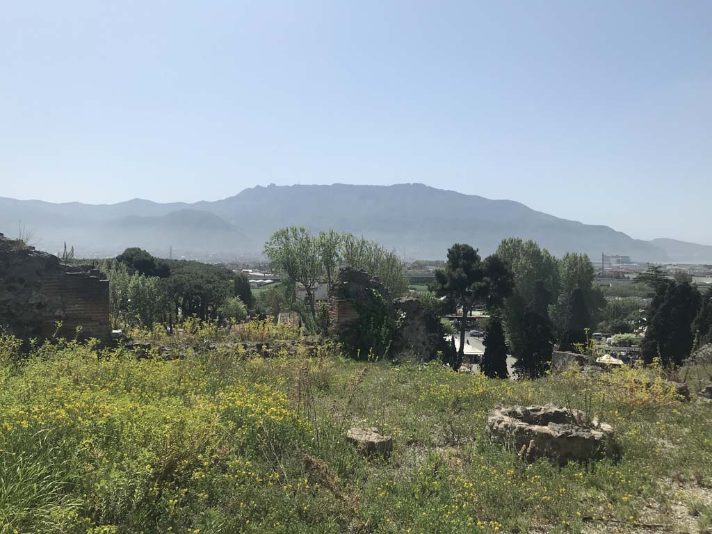 VIII.2.16 Pompeii. April 2019. 
Large room on west side of peristyle, looking south through remains of large window/doorway towards the Sarno plain. Photo courtesy of Rick Bauer.