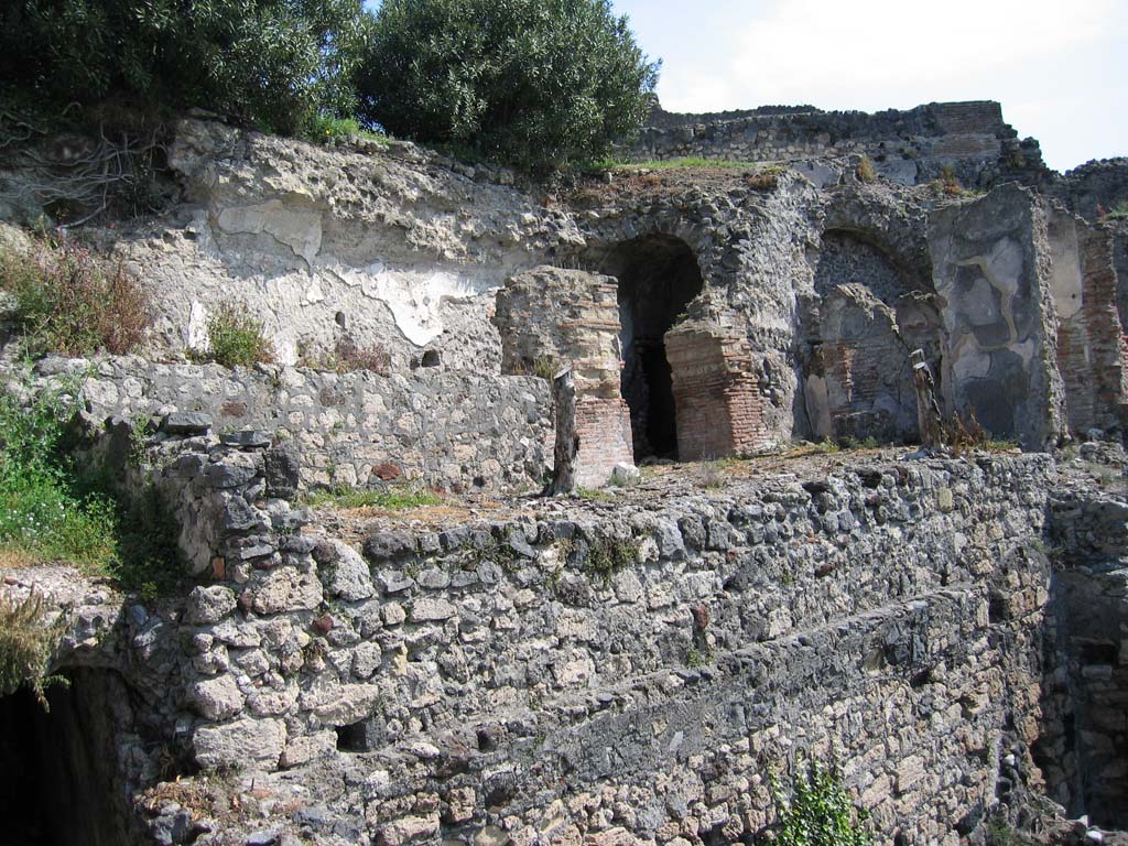 VIII.2.16 Pompeii. April 2004. 
Looking north-east from collapsed area 220, towards area of room 213. Lower left would be corridor 212. Photo courtesy of Sandra Zanella.