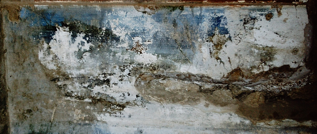 VIII.2.18 Pompeii. 1961. Frigidarium 54 on level 4, detail of landscape from west end of north wall.
Photo by Stanley A. Jashemski.
Source: The Wilhelmina and Stanley A. Jashemski archive in the University of Maryland Library, Special Collections (See collection page) and made available under the Creative Commons Attribution-Non-Commercial License v.4. See Licence and use details. 
J61f0805
Items that can still be made out are the tapering canopy on the right, with the circular tower and trees to its left.
The figure with its hands raised is in the centre.
See Koloski Ostrow, A., 1990. The Sarno Bath Complex. Roma: L’Erma di Bretschneider, pl. 96 and 102.