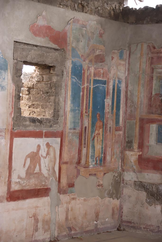VIII.2.23 Pompeii. May 2024.  
Detail from east wall and south-east corner. Photo courtesy of Klaus Heese.