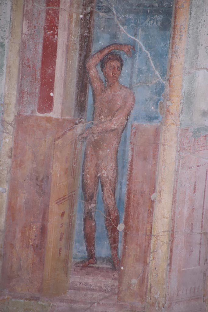 VIII.2.23 Pompeii. October 2022. 
Detail of figure from south wall at east end. Photo courtesy of Klaus Heese.