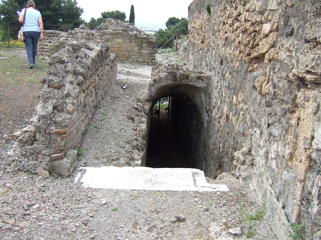 VIII.2.29 Pompeii. May 2006. Corridor on west side of tablinum leading to rooms at rear, and stairs to lower level.