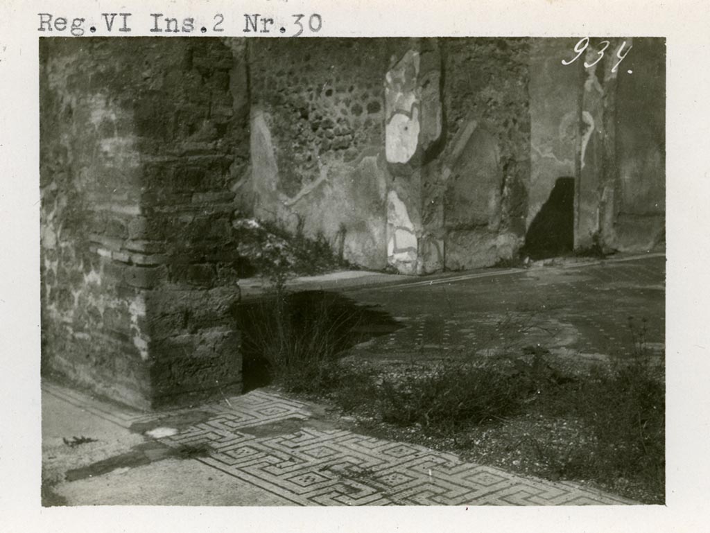 VIII.2.34 Pompeii. Pre-1937-39. (but described as VI.2.30 on the photo). 
Looking north-west from tablinum (room m) towards west ala and rooms on west side of atrium.
Photo courtesy of American Academy in Rome, Photographic Archive.  Warsher collection no. 934.