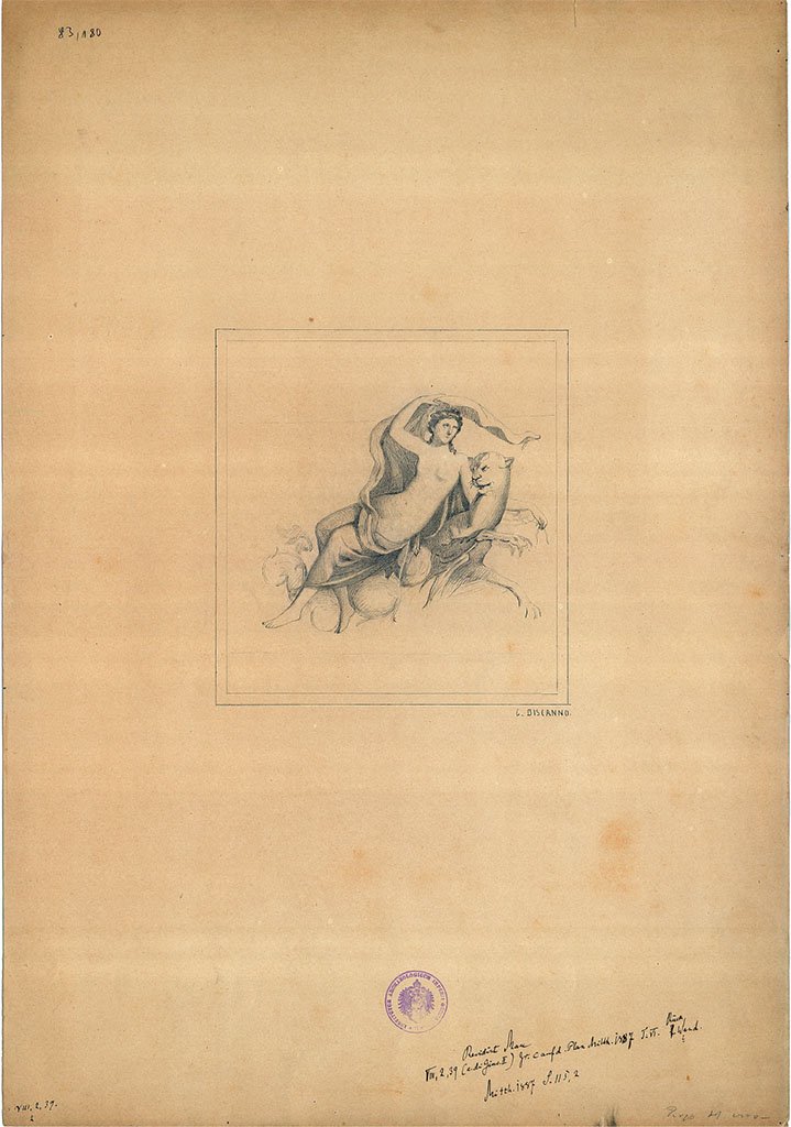 VIII.2.39 Pompeii. Sketch by G Discanno, seen on the rear wall of room c.
DAIR 83.180. Photo © Deutsches Archäologisches Institut, Abteilung Rom, Arkiv. 
See Bullettino dell’Instituto di Corrispondenza Archeologica (DAIR), 1887 p. 115, 2.