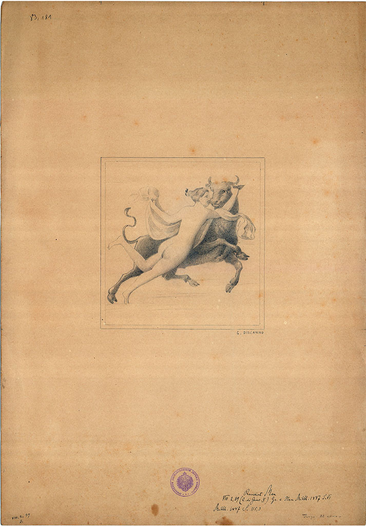 VIII.2.39 Pompeii. Sketch by G Discanno, seen on a wall in room c.
DAIR 83.181. Photo © Deutsches Archäologisches Institut, Abteilung Rom, Arkiv. 
See Bullettino dell’Instituto di Corrispondenza Archeologica (DAIR), 1887 p. 115, 3.