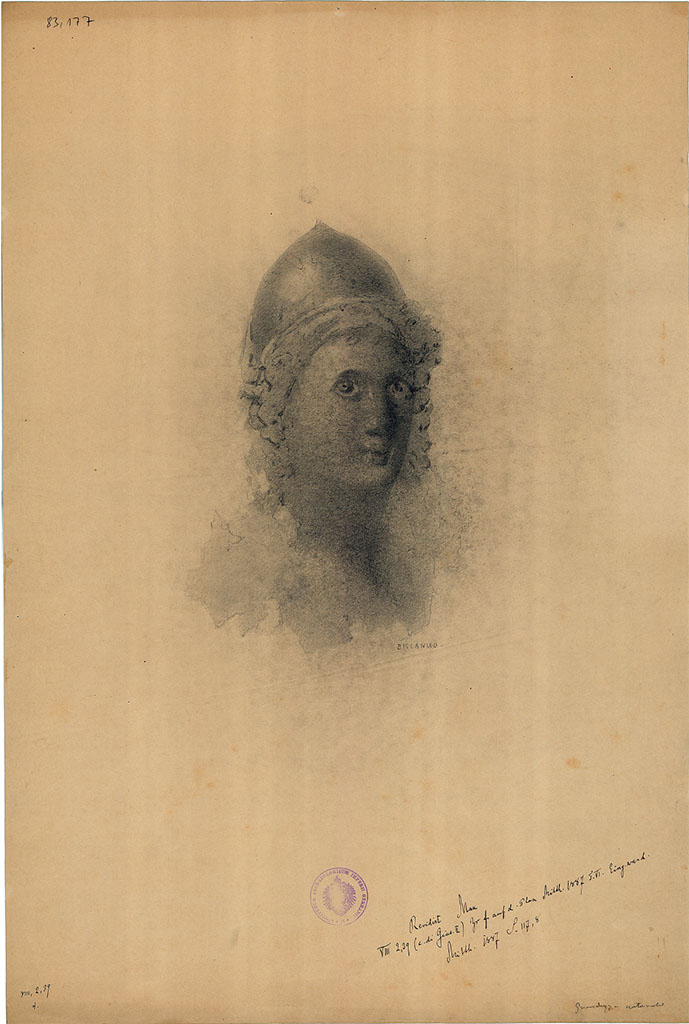 VIII.2.39 Pompeii. Sketch by G Discanno, seen on the entrance wall of room f. 
DAIR 83.177. Photo © Deutsches Archäologisches Institut, Abteilung Rom, Arkiv.