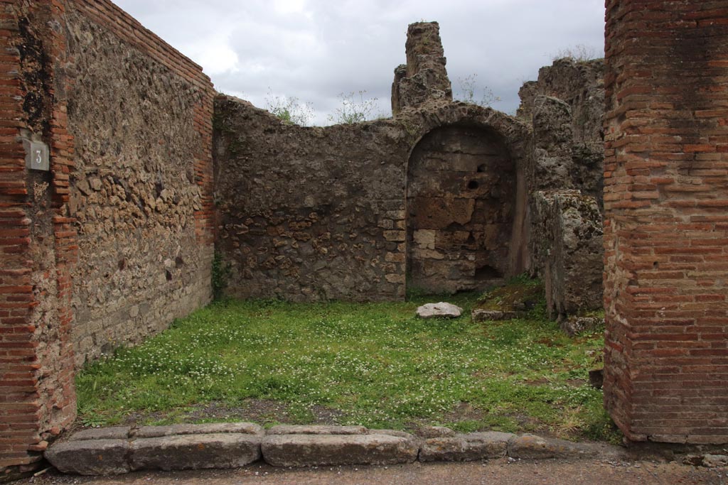 VIII.3.3 Pompeii. May 2024. Looking towards south wall of shop-room with recess. Photo courtesy of Klaus Heese.
