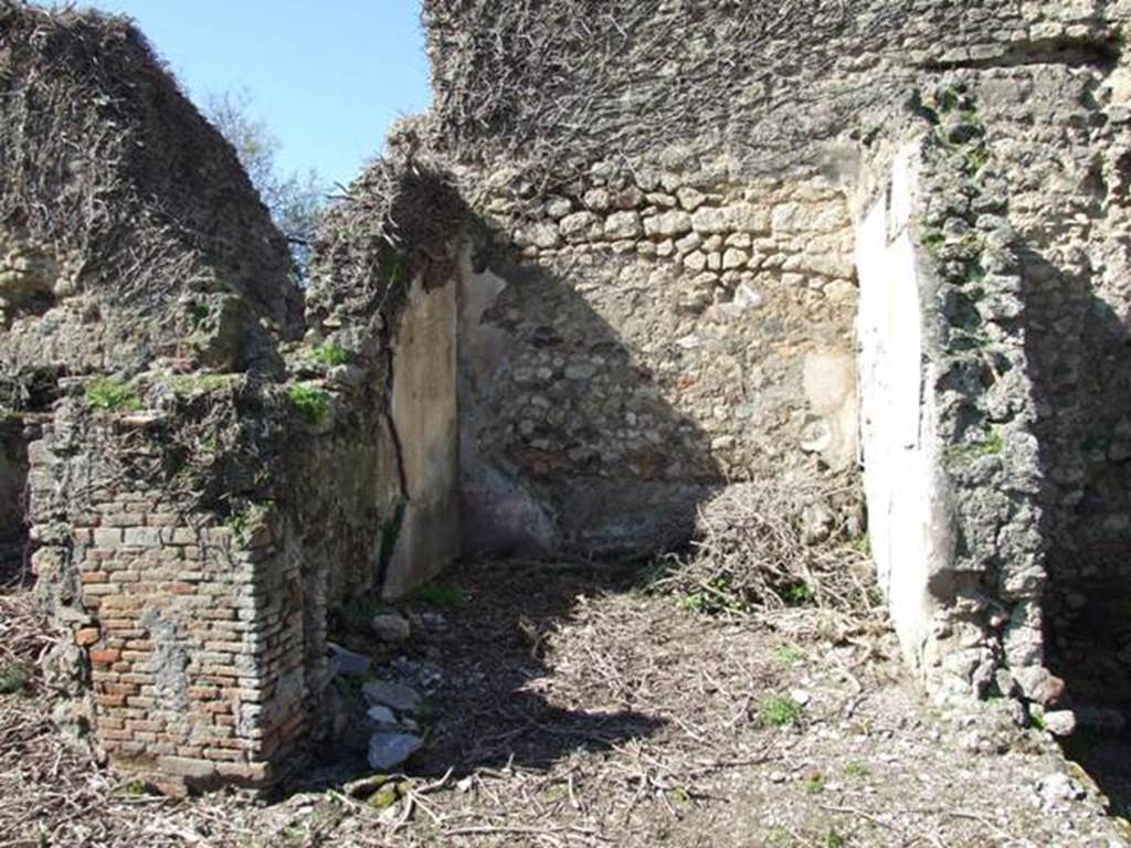 VIII.3.4 Pompeii.  March 2009. Room 16. Looking West.  This room contained the wall painting of Hercules & Auge. See Helbig, W., 1868. Wandgemälde der vom Vesuv verschütteten Städte Campaniens. Leipzig: Breitkopf und Härtel. 1142.  See Pappalardo, U., 2001. La Descrizione di Pompei per Giuseppe Fiorelli (1875). Napoli: Massa Editore. p.123