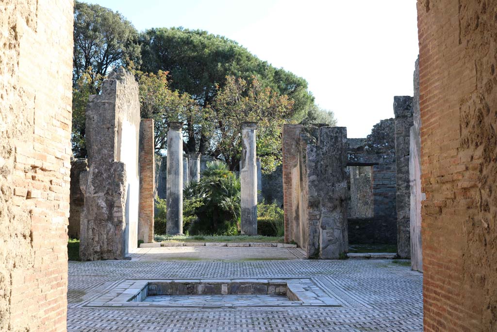 VIII.3.8, Pompeii., December 2018. 
Looking south from entrance corridor towards impluvium in the atrium and across the tablinum to the peristyle. Photo courtesy of Aude Durand.