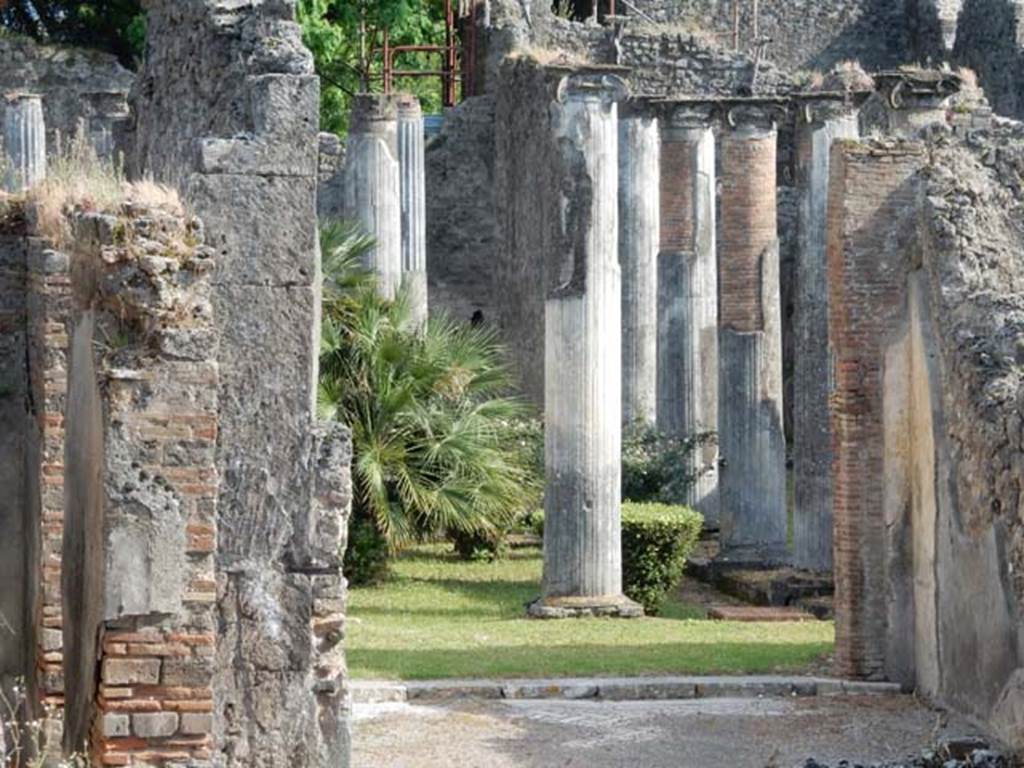 VIII.3.8 Pompeii. May 2016. Looking south from tablinum into the peristyle, with the west wall of the tablinum, on right.  Photo courtesy of Buzz Ferebee.