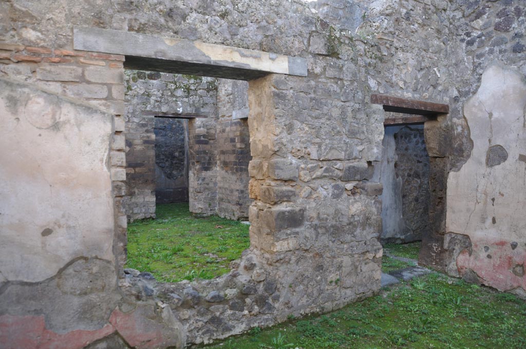 VIII.3.12 Pompeii. January 2024. 
Looking south-west along south wall of triclinium and into atrium/yard. Photo courtesy of Domenico Esposito.