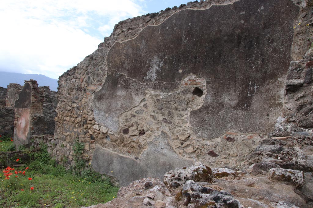 VIII.3.21 Pompeii. May 2024. 
Looking towards west wall of garden area (8), photo taken over wall from VIII.3.24. Photo courtesy of Klaus Heese.