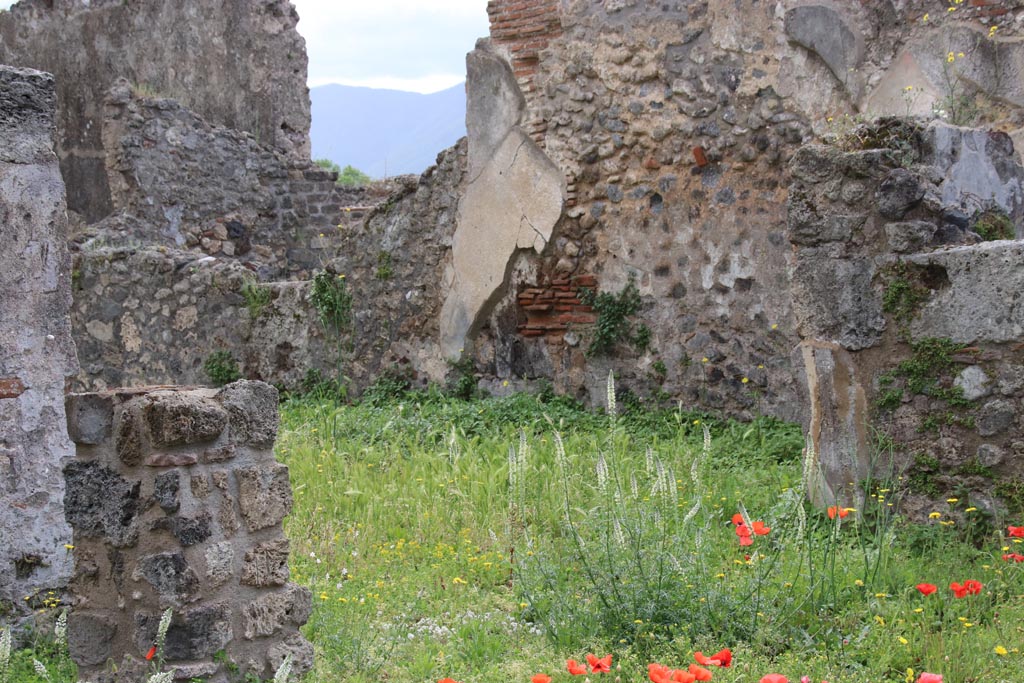 VIII.3.21 Pompeii. May 2024. 
Looking towards south side of room (4), photo taken over wall from VIII.3.24. Photo courtesy of Klaus Heese.
In the east wall would appear to be a doorway into room (5), but not able to photograph it.
In the north wall of this room would appear to be another niche.