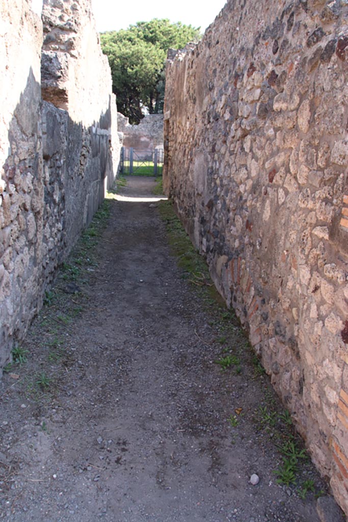 VIII.3.24 Pompeii. October 2022. 
Looking east along entrance corridor/fauces towards doorway to room, on right. 
Photo courtesy of Klaus Heese.