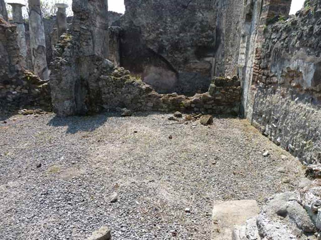 VIII.3.28 Pompeii. May 2010. Looking south, in the foreground, the site of the rear room of VIII.3.28.
At the rear of this room, a room on the north side of the entrance corridor in VIII.3.27.