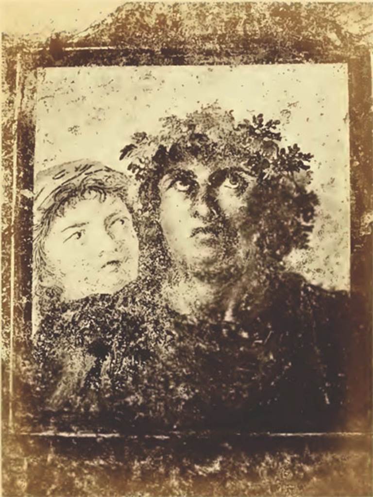 VIII.4.4 Pompeii. 1867. Room 22, cubiculum. Wall painting of Dionysus and Faun. See Dyer, T., 1867. The Ruins of Pompeii. London: Bell and Daldy, p. 100.