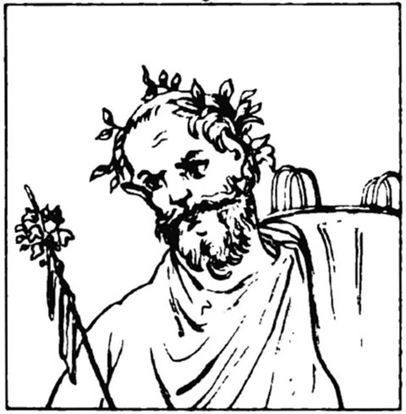 VIII.4.4 Pompeii. 1861 drawing of a bust of Silenus. Cubiculum 3, east wall. In his right hand he has a thyrsus and in his left a cup.
See Giornale di Scavi, 1861, (p.19-22 and tav. IV fig. 8).
See Helbig, W., 1868. Wandgemälde der vom Vesuv verschütteten Städte Campaniens. Leipzig: Breitkopf und Härtel, 413.