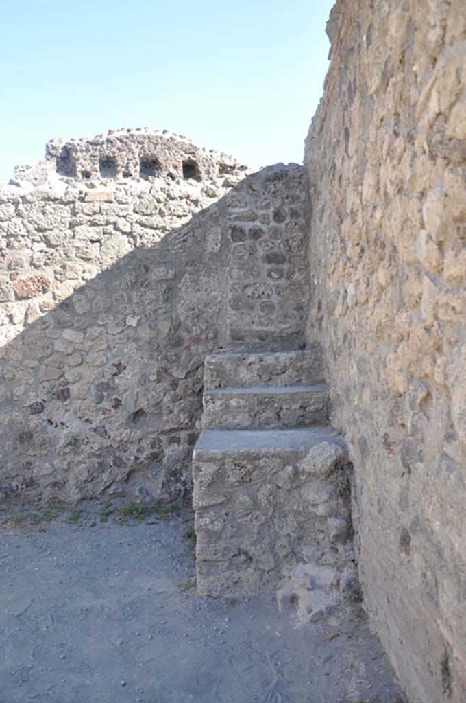 VIII.4.14 Pompeii. July 2017. 
Looking south towards steps to upper floor in south-west corner of shop-room.
Foto Annette Haug, ERC Grant 681269 DÉCOR.