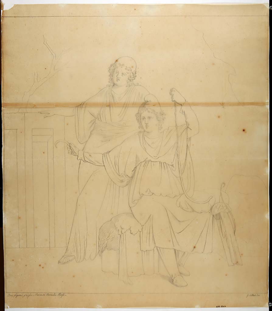 VIII.4.15 Pompeii. Room 5, oecus. 19th century copy by G. Abbate of painting of Paris seated in the company of Oenone.
See Helbig, W., 1868. Wandgemälde der vom Vesuv verschütteten Städte Campaniens. Leipzig: Breitkopf und Härtel, 1280.
Now in Naples Archaeological Museum. Inventory number ADS 866.
Photo © ICCD. http://www.catalogo.beniculturali.it
Utilizzabili alle condizioni della licenza Attribuzione - Non commerciale - Condividi allo stesso modo 2.5 Italia (CC BY-NC-SA 2.5 IT)