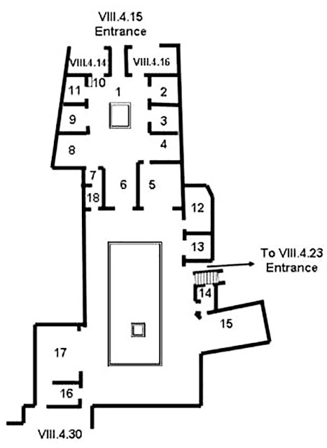 VIII.4.15 plan VIII.4.15 Pompeii. Domus Cornelia or House of Cornelius Rufus
Room Plan