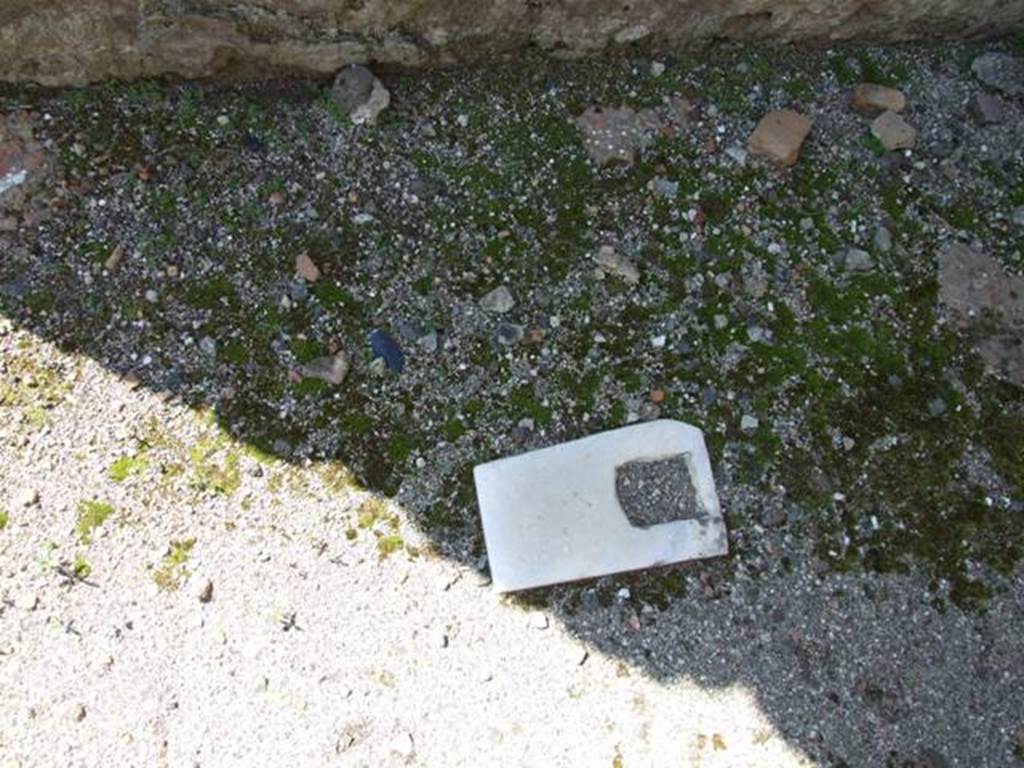 VIII.4.15 Pompeii.  March 2009.  White marble door fitting, in floor of entrance fauces.