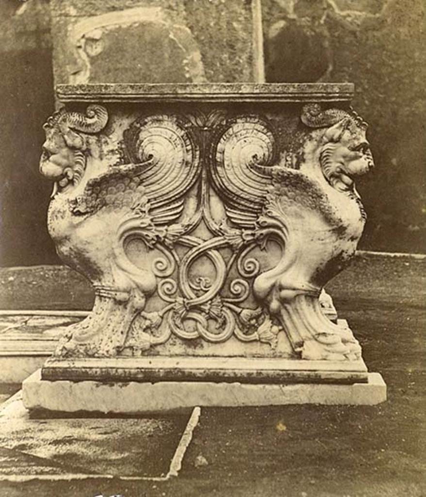 VIII.4.15 Pompeii. c.1933. Side of table support on south side of impluvium in atrium.
Photo courtesy of Rick Bauer.