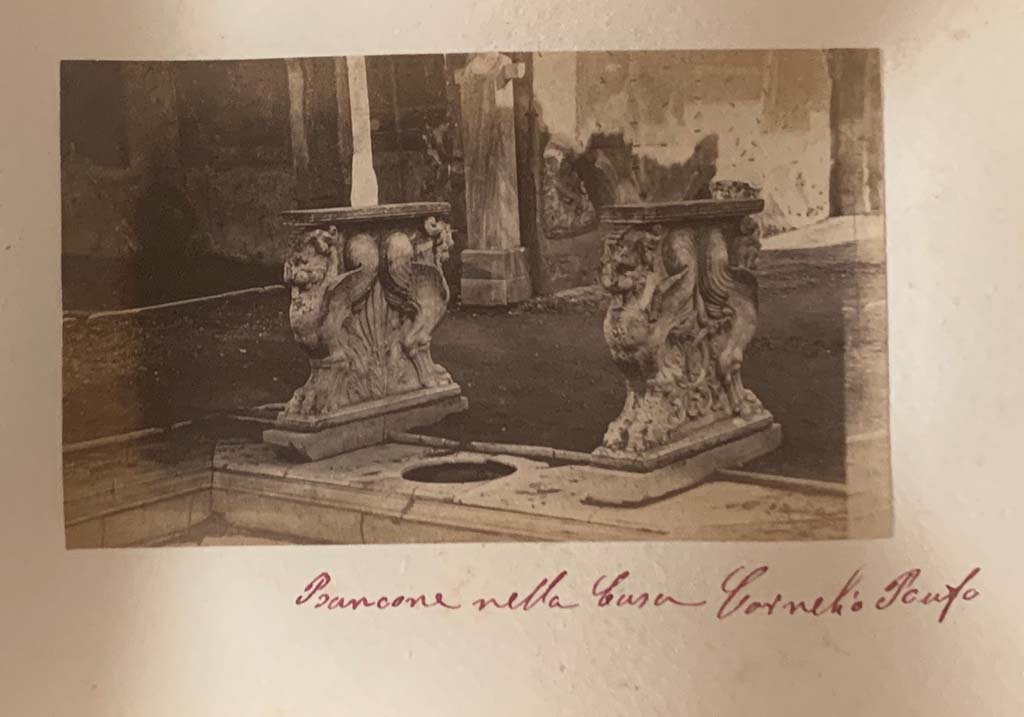VIII.4.15 Pompeii. From an album dated c.1875-1885. Room 1, south side of impluvium in atrium.
Photo courtesy of Rick Bauer.