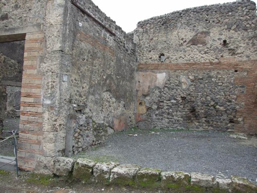 VIII.4.25 Pompeii. December 2007. South wall of shop. According to Breton, on the pilaster opposite the prothyron of I.4.5 at Via Stabiana 109, the following inscription was found:
Q.  POSTVMIVM  PROCVLVM  AED.
PRISCVM  ROGAT  CRISPVS
(Crispus wants Q. Postumius Proculus Priscus as aedile).
He also said nearly all the walls of the street were covered with invocations of this genre; many of them offered the name of Holconius Rufus, found reproduced on many walls in Pompeii.
See Breton, ’Ernest. Pompeia, Guide de visite a Pompei, 3rd ed. (1870)  Chapter 8.