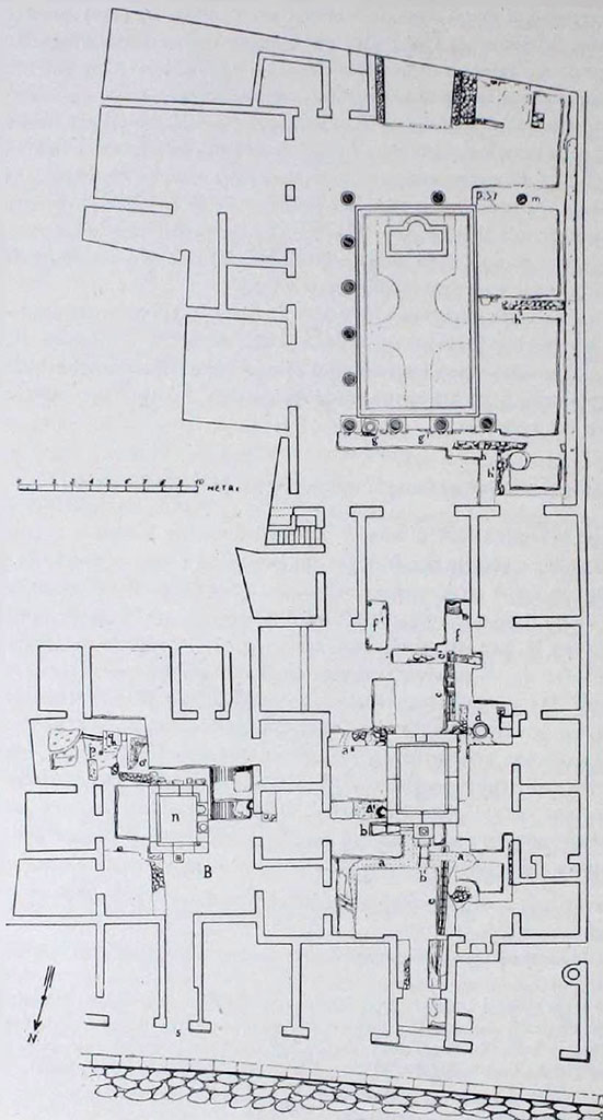 VIII.5.2 and 5, Pompeii. Plan and foundations, (fig. 6 on p.144). 
For an Essay on the structure of the foundations of these houses, as shown in report of excavations beneath the floors of the atriums and surrounding rooms,
see Maiuri in Notizie degli Scavi, 1944-45, (p.143-154).