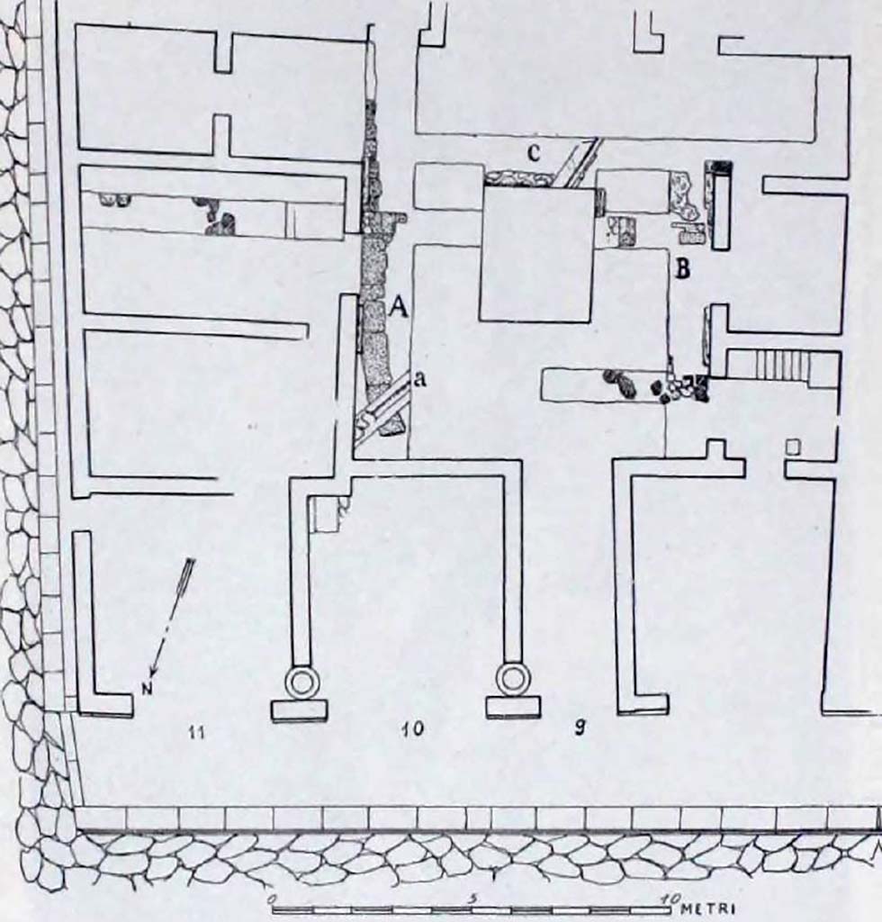 VIII.5.9 Pompeii. Plan. For an Essay on the structure of the foundations of this house beneath the atrium and surrounding room, 
see Maiuri in Notizie degli Scavi, 1944-45, (p.154-156).