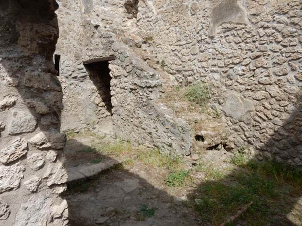 VIII.5.15 Pompeii. May 2017. Room 1, stairs to upper floor against north wall, with small room below. Photo courtesy of Buzz Ferebee.