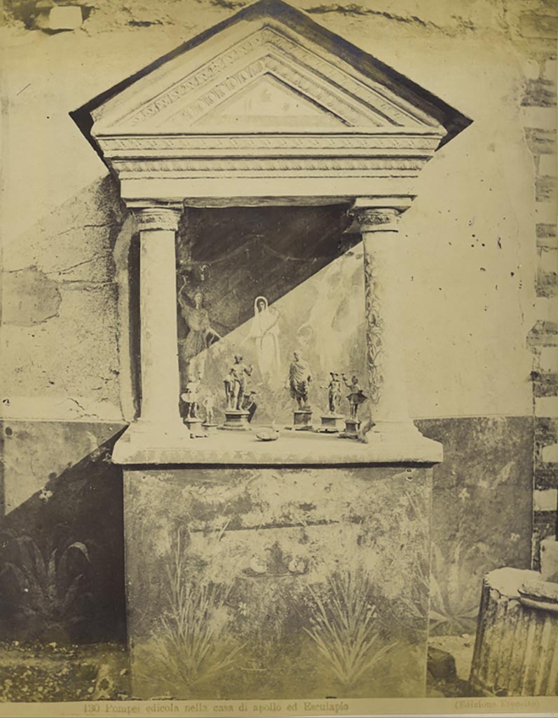 VIII.5.37 Pompeii. Mid 1890’s photograph by Esposito, numbered 130. 
Room 1, aedicula lararium in atrium.  Photo courtesy of Rick Bauer.