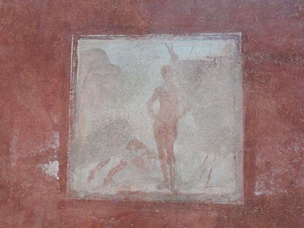 VIII.5.37 Pompeii. May 2017. Room 13, Punishment of Marsyas, the central wall painting from south wall after restoration.  Photo courtesy of Buzz Ferebee.